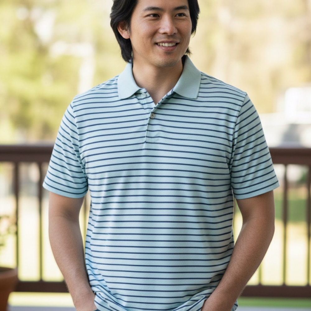 St. John's Bay Light Blue Striped Polo Shirt